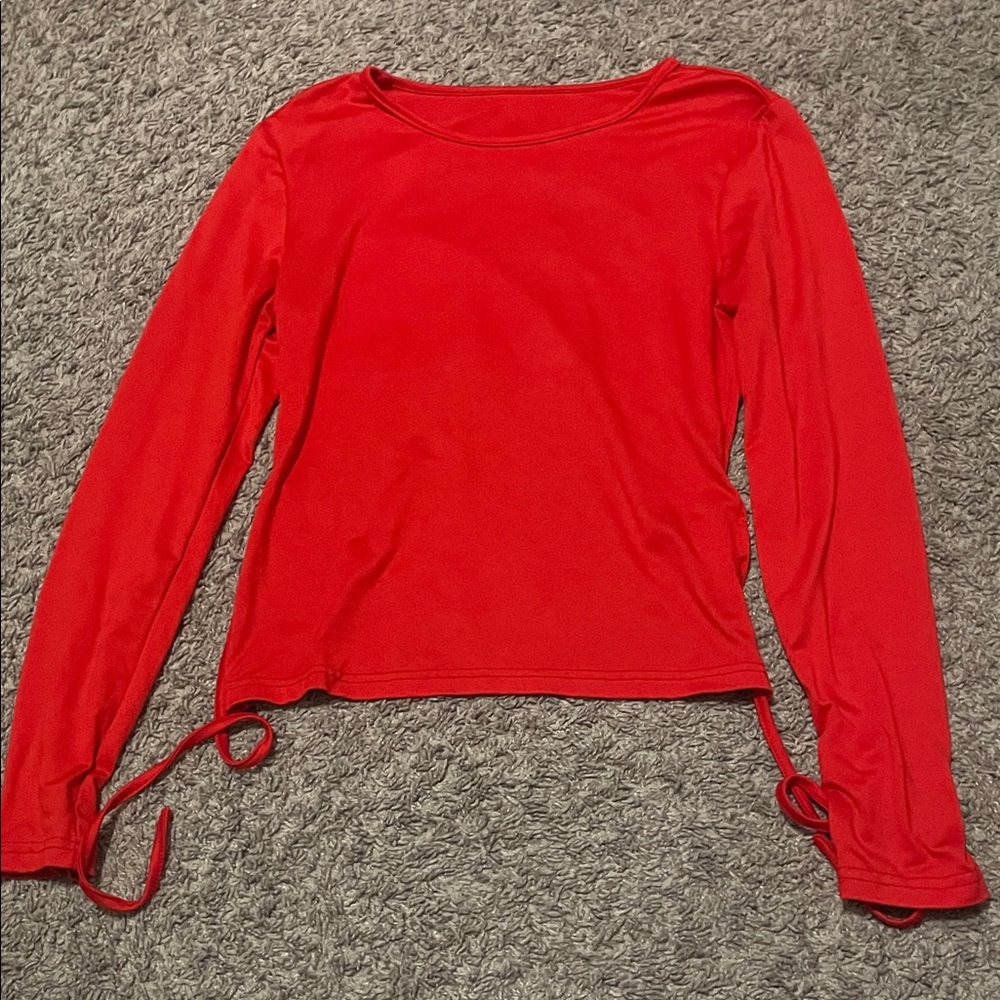 SHEIN Red Long-Sleeve Tie-Hem Top